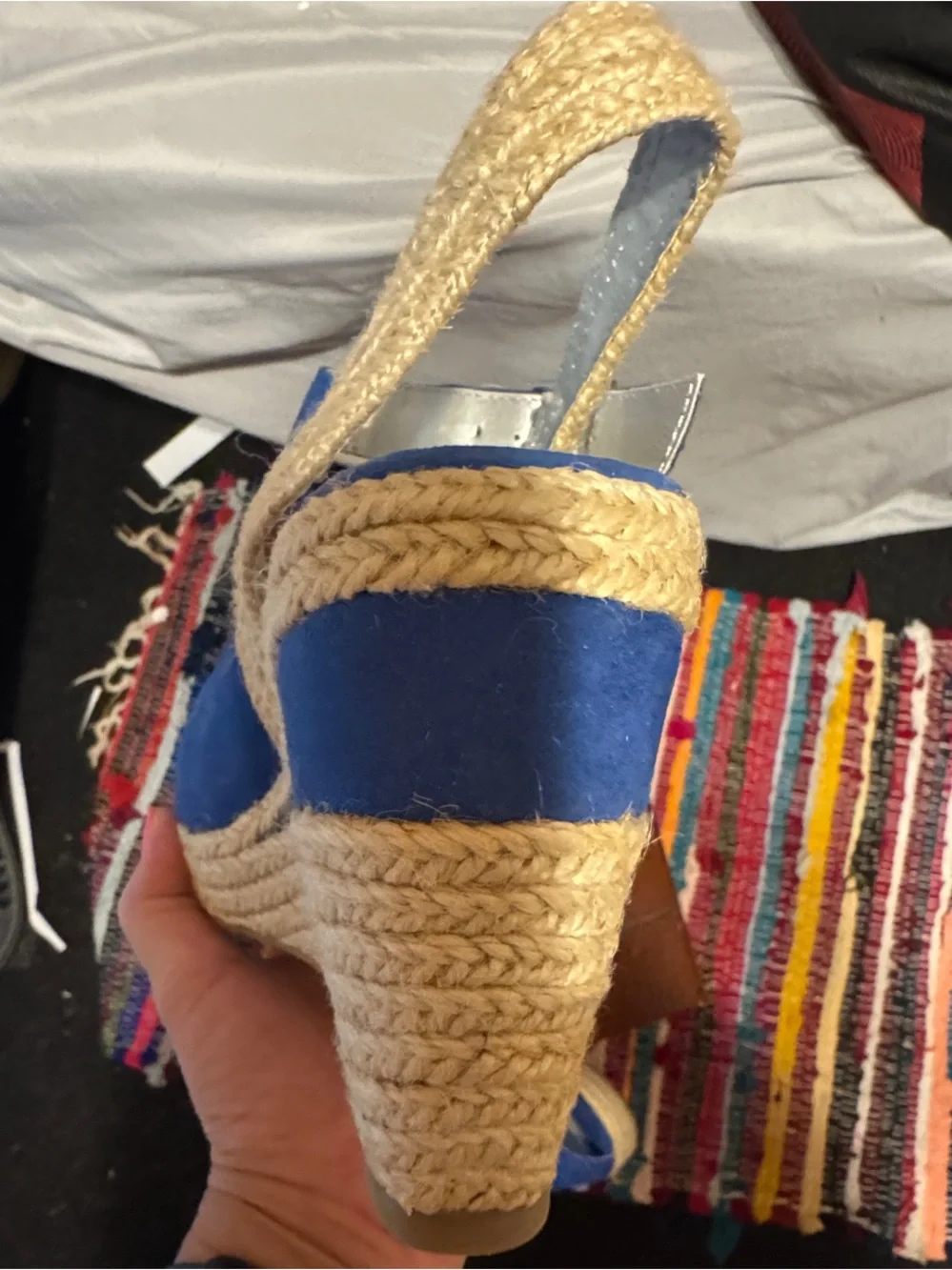 Blue faux Suede Peep-Toe Slingback Wedges size 8
